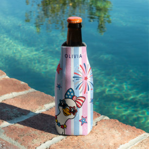 Custom Name Patriotic Peekaboo Cute Cartoon Goose Bottle Cooler