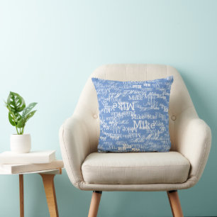 Custom Name Pattern allover Cornflower Blue Colour Cushion