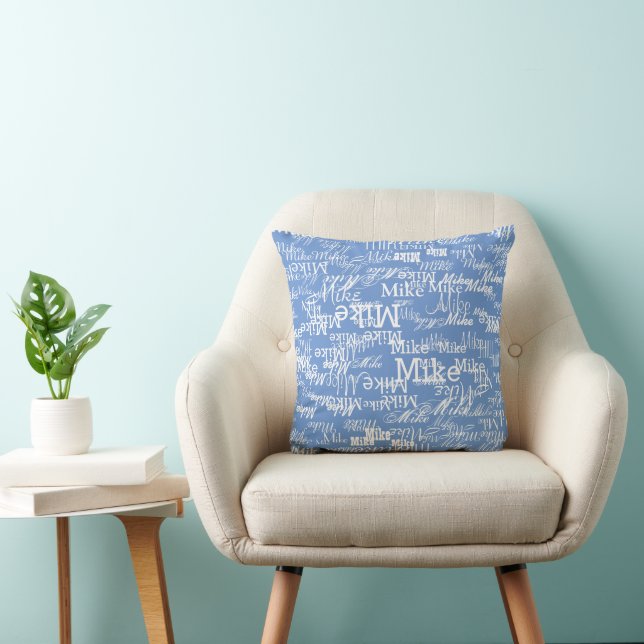 Custom Name Pattern allover Cornflower Blue Colour Cushion (Chair)