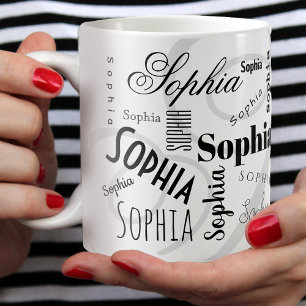 custom name pattern black white coffee mug