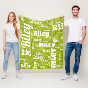 Custom Name Pattern Green and White Fleece Blanket