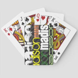 Custom Name Pattern on Black & Grey Stripes Playing Cards