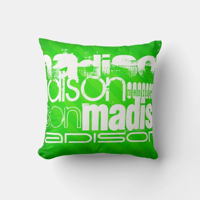 Custom Name Pattern on Neon Green Stripes Cushion (Front)