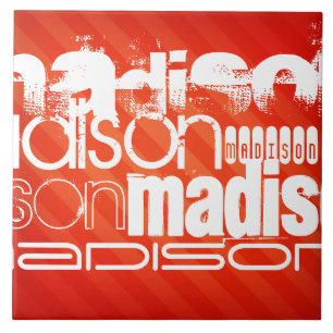 Custom Name Pattern on Neon Orange Stripes Tile