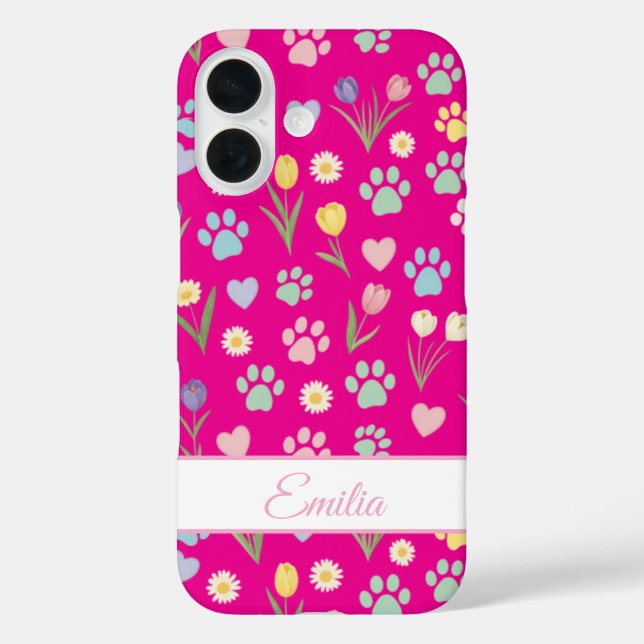 Custom Name Paw Print & Hearts Phone Case  (Back)
