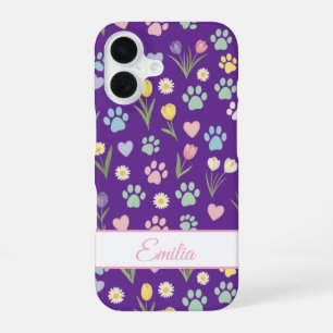 Custom Name Paw Print & Hearts Phone Case