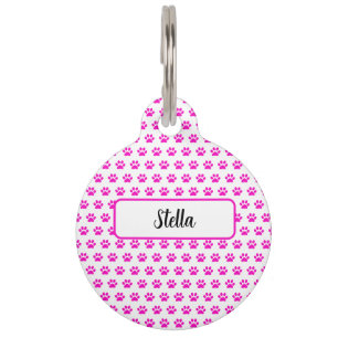 Custom Name Paw Print Patterns Pink White Colourfu Pet Tag