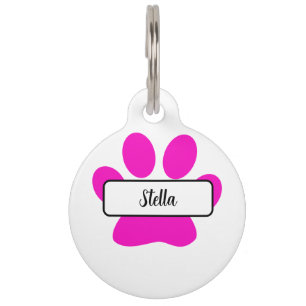 Custom Name Paw Print Patterns Pink White Modern Pet Tag
