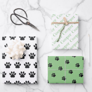 Custom Name Paw Prints Wrapping Paper Sheets