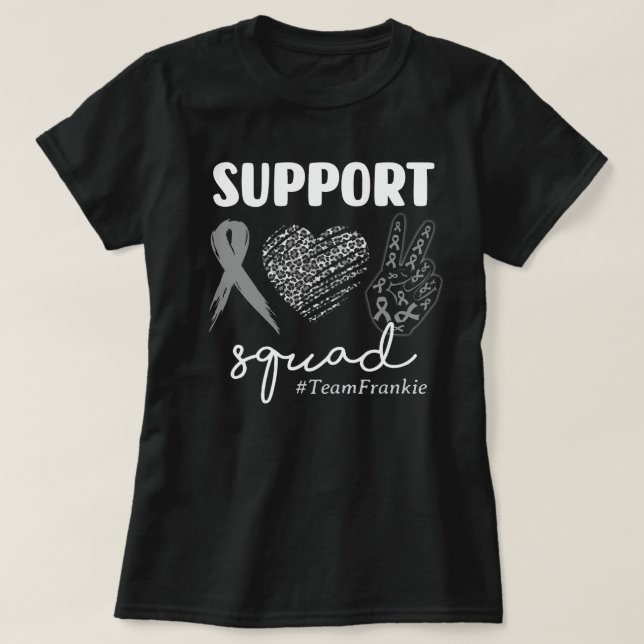 Custom Name Peace Love Brain Cancer Support Squad T-Shirt (Design Front)