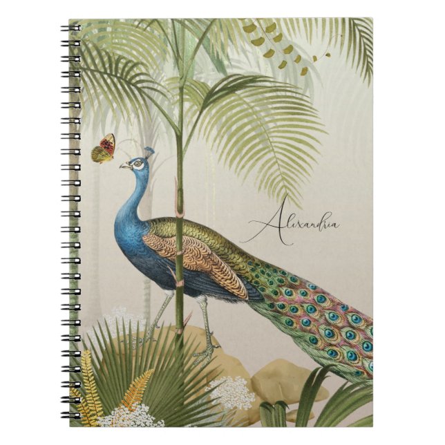 Custom Name Peacock with butterflies  Notebook (Front)