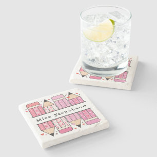 Custom Name Pencil Teacher Stone Coaster