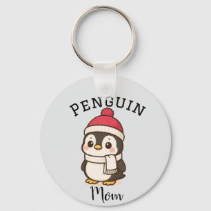 Custom Name "Penguin Mum" Red White Black  Key Ring