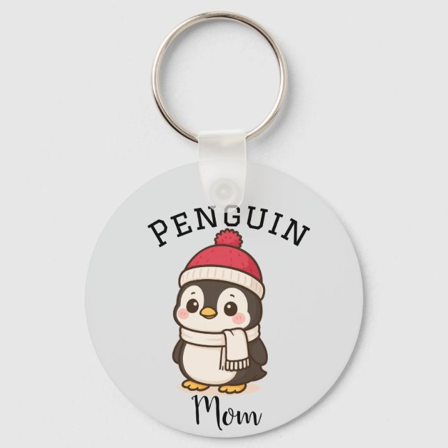Custom Name "Penguin Mum" Red White Black  Key Ring (Front)