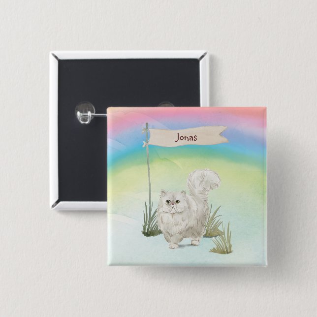 Custom Name Persian Cat Pet 15 Cm Square Badge (Front & Back)