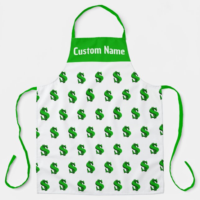 Custom Name Personalised Aprons, Money Dollar Sign Apron (Front)