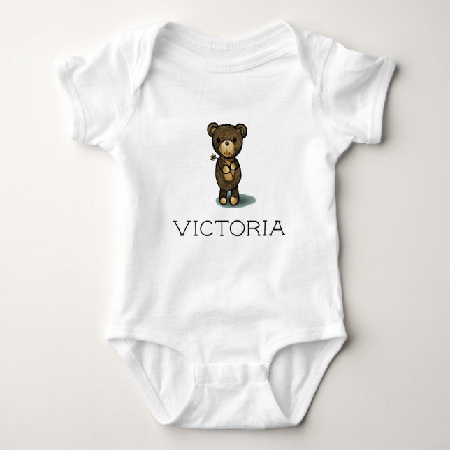 Custom name / Personalised cute teddy bear Baby Bodysuit (Front)