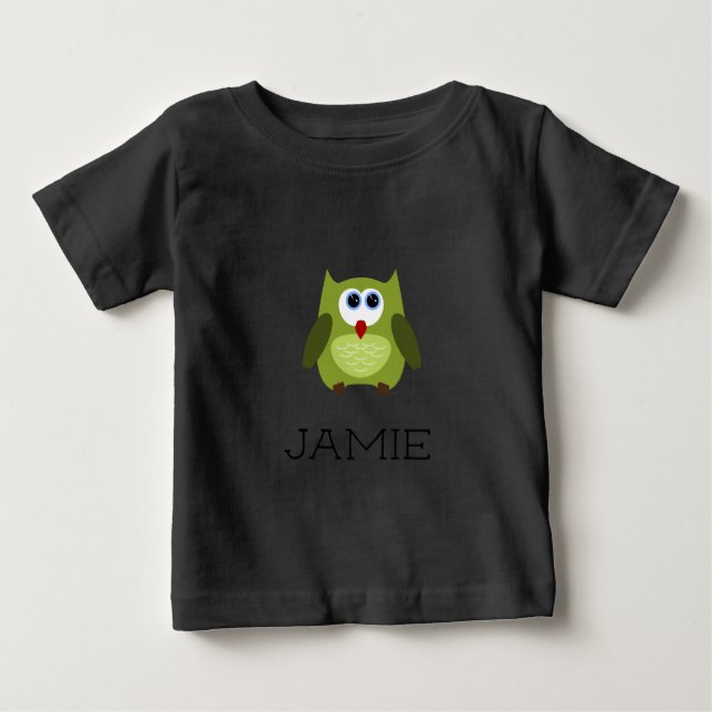 Custom name / Personalised green owl Baby T-Shirt (Front)