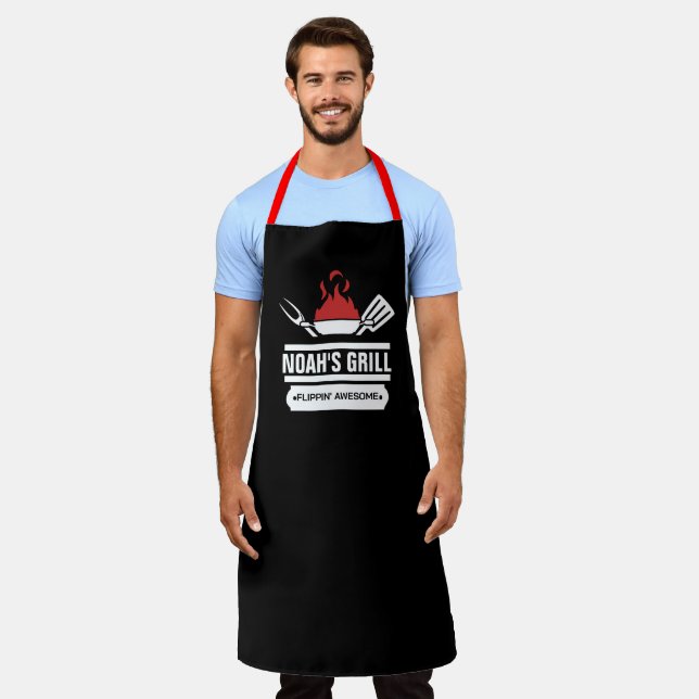 Custom Name Personalised Meme BBQ Black Chef Apron (Worn)