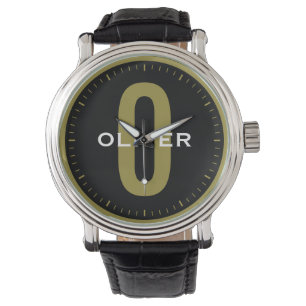 Custom Name Personalised Monogram Black Gold White Watch