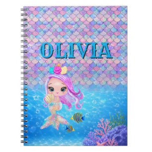 Custom Name   Personalised Text Mermaid Notebook