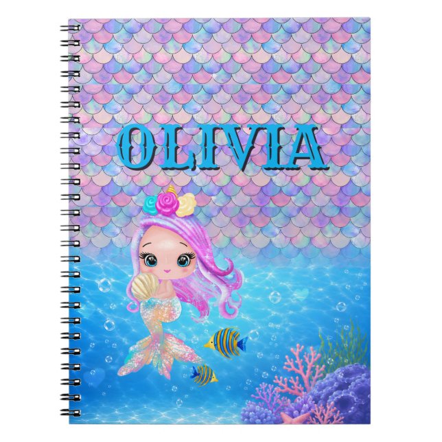 Custom Name | Personalised Text Mermaid Notebook (Front)