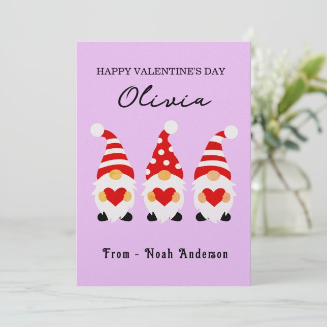 Custom Name Personalised Valentine Day Gnomes Card (Standing Front)