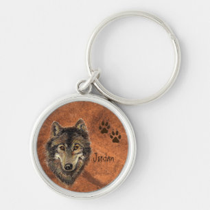 Custom Name Personalised Wolf & Tracks Keychain