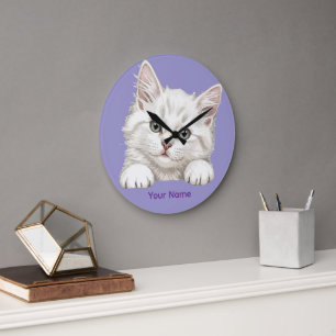 Custom Name Personalized Kitten Art Gift Large Clock