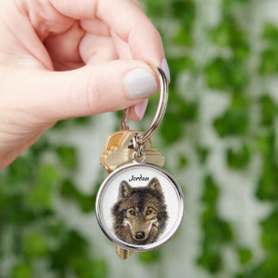 Custom Name Personalized Wolf Head Logo Key Ring