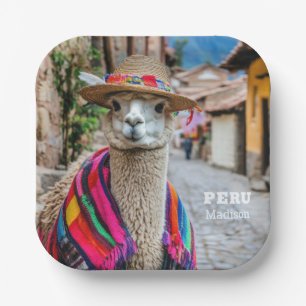 Custom Name Peru Llama Paper Plate