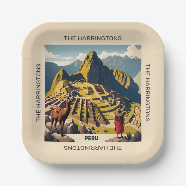 Custom Name Peru Machu Picchu Paper Plate (Front)