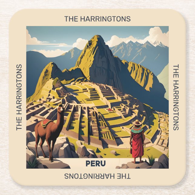 Custom Name Peru Machu Picchu Square Paper Coaster (Front)