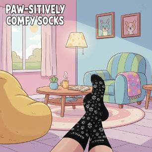 Custom Name Pet Lover Gift Socks - Black with Paws
