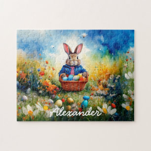Custom Name Peter Easter Bunny with Easter Eggs Jigsaw Puzzle