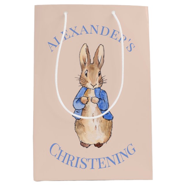 Custom Name Peter the rabbit Christening Medium Gift Bag (Front)