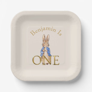 Custom Name Peter the rabbit First Birthday ONE Paper Plate