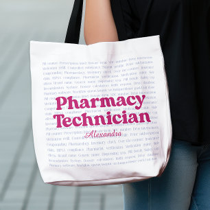 Custom Name Pharmacy Technician Typography Word Tote Bag