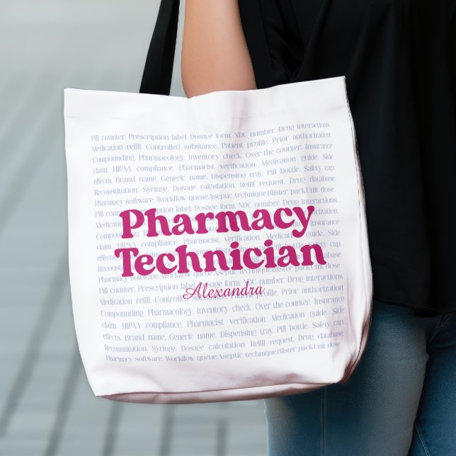 Custom Name Pharmacy Technician Typography Word  Tote Bag (Creator Uploaded)