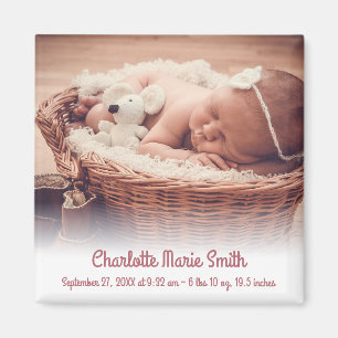 Custom Name Photo Baby Girl Birth Announcement Mag Magnet
