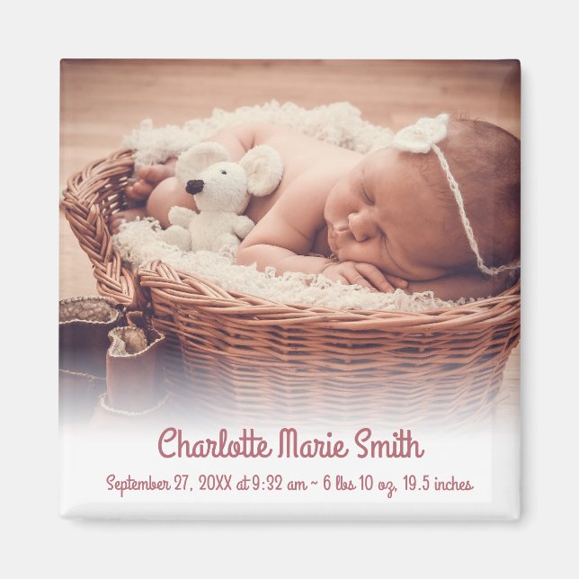 Custom Name Photo Baby Girl Birth Announcement Mag Magnet (Front)