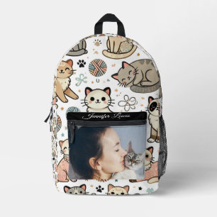 Custom Name & Photo Cat Pattern Printed Backpack