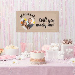Custom Name Photo Heart Will You Marry Me Banner