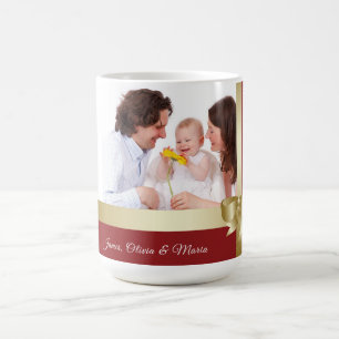 Custom Name & Photo Holiday Red, Gold Bow Coffee Mug