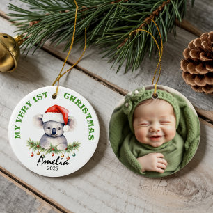 Custom Name & Photo Keepsake with Cute Aus Koala Ceramic Tree Decoration