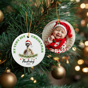 Custom Name & Photo Keepsake with Cute Aussie Emu Ceramic Tree Decoration