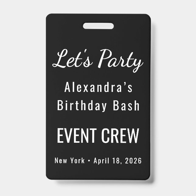 Custom Name Photo QR Code Birthday Party Staff ID Badge (Front)