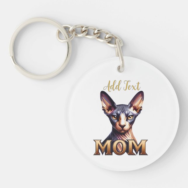 Custom Name Photo Sphynx Cat Mum Personalised  Key Ring (Front)
