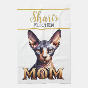 Custom Name Photo Sphynx Cat Mum Personalised Tea Towel