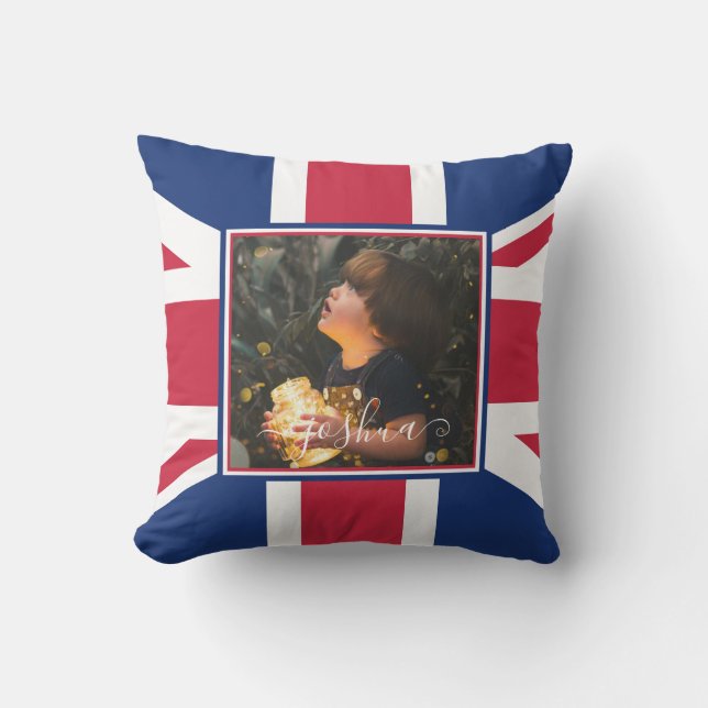 Custom Name Photo Template Union Jack Cushion (Front)